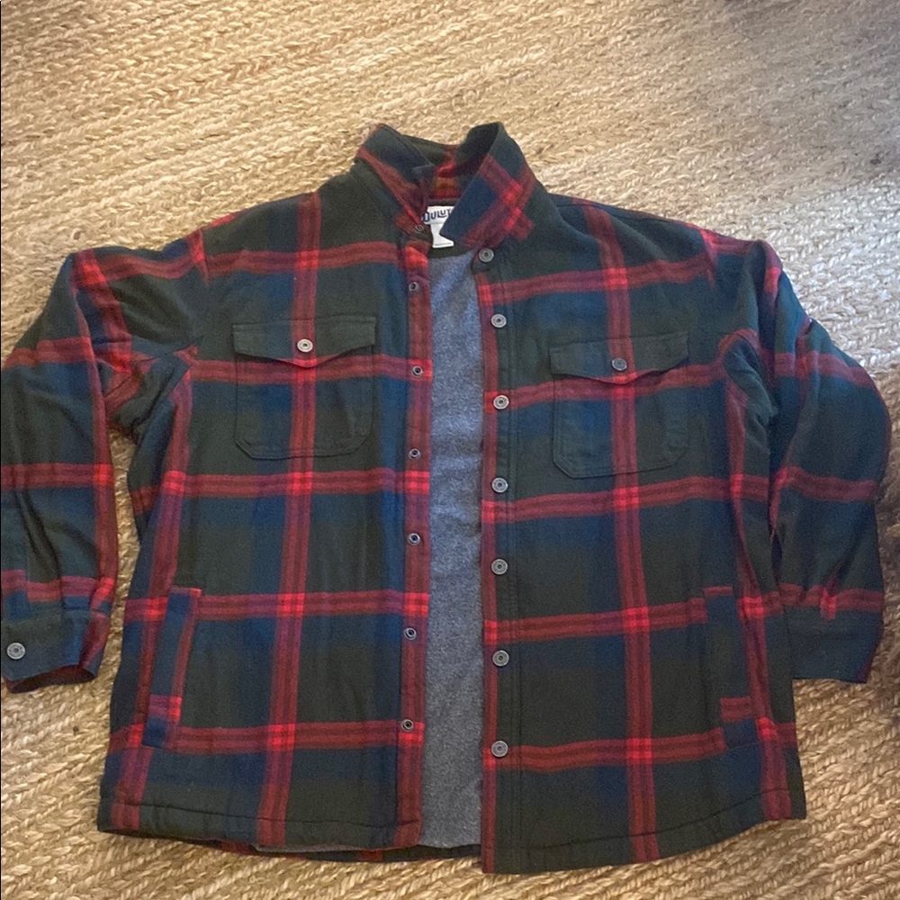 Duluth Trading Company red, dark green, black Shirt Jacket